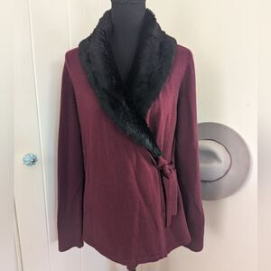 Talbots Faux Fur Wool Cashmere Cardigan M Whimsigoth Witchy Mobwife Countryside